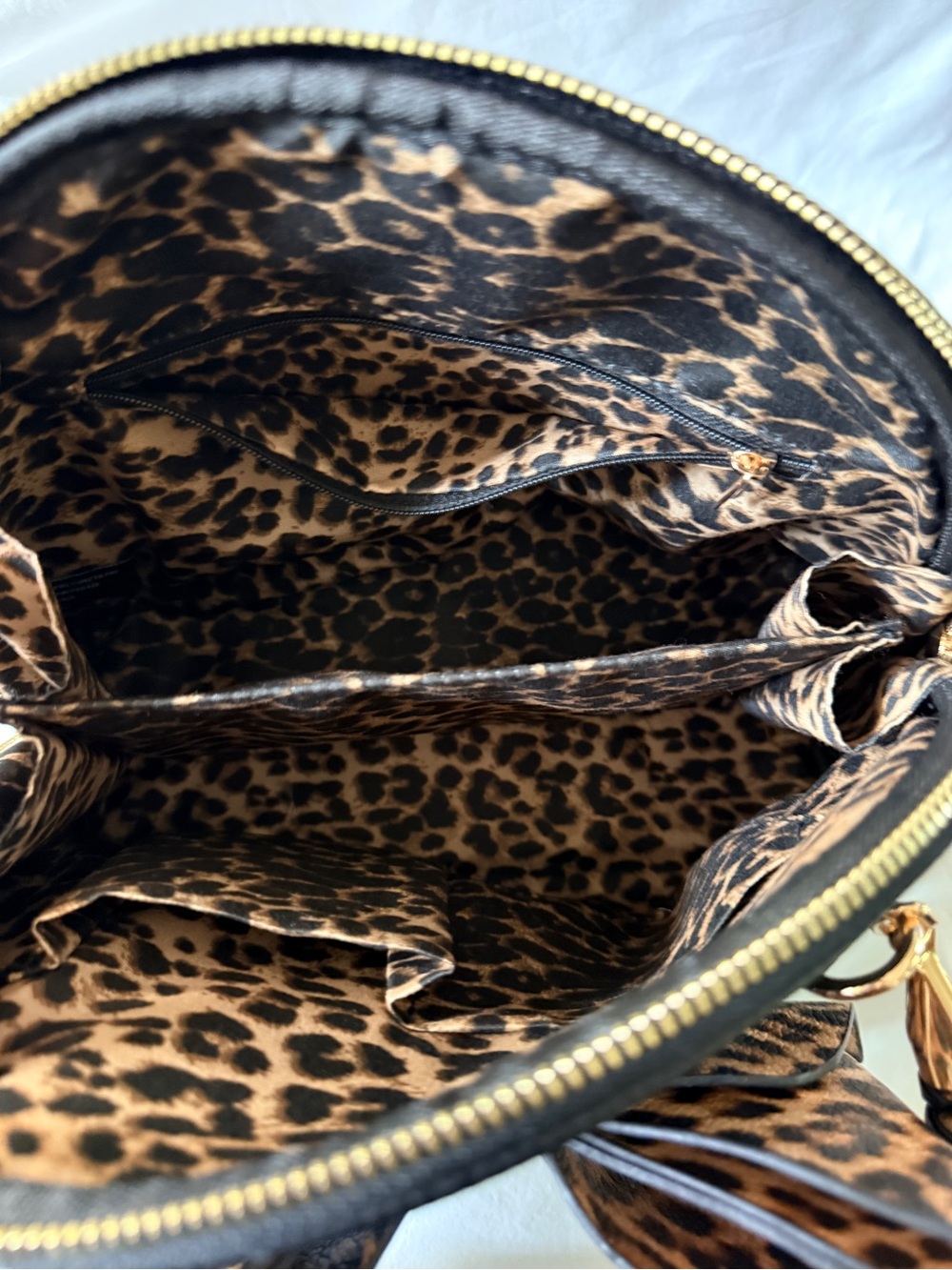 Black Satchel Bag with Leopard Bow Accent by - Picture 5 of 8